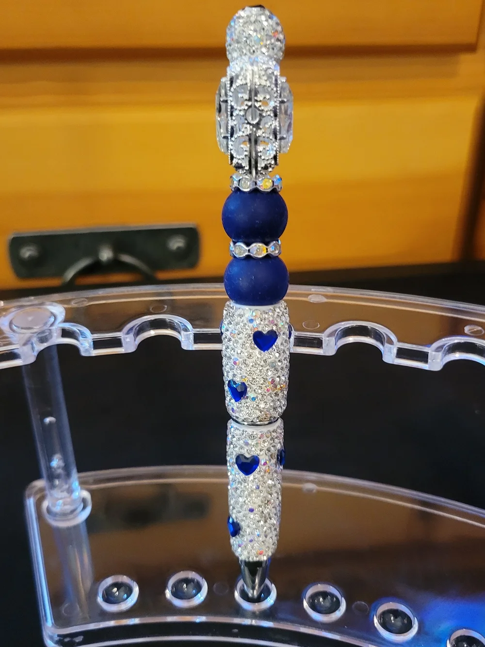 Crystal Heart Blue Beaded Handmade Pen - Women's Jewelry